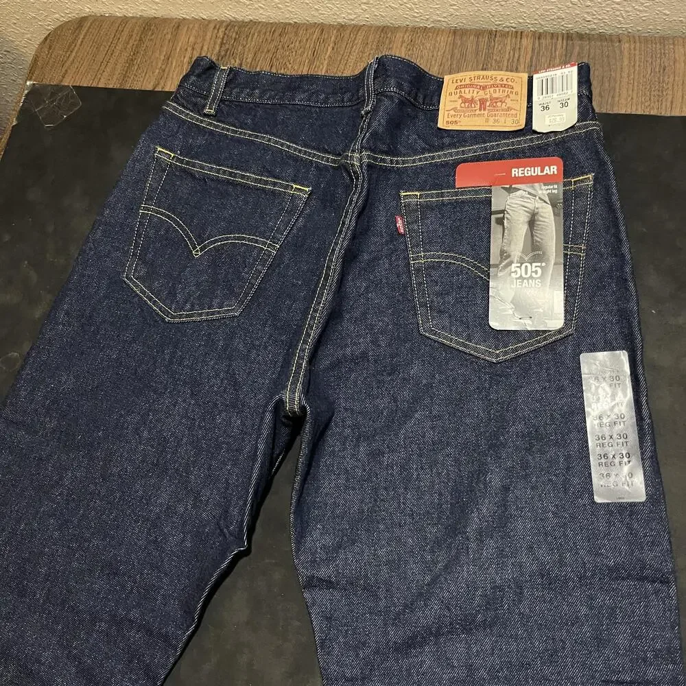 Vintage Levis 505 Jeans Mens 36x30 Blue Denim Regular Fit Straight Leg New Tags